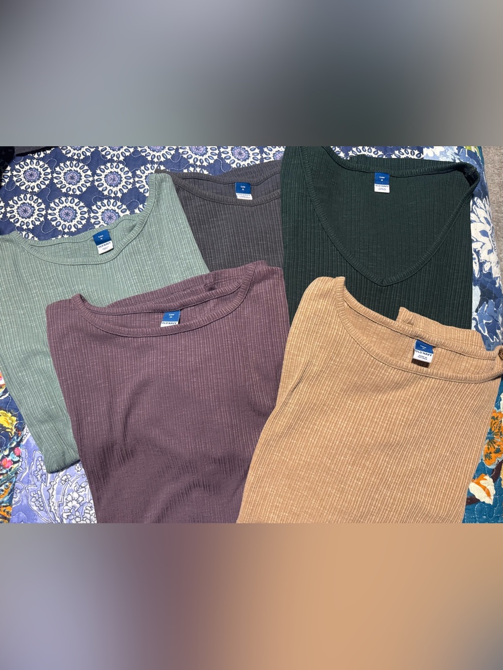 Old Navy women’s luxe ribbed short sleeve shirts - Sage, Gray, Plum, Forest, Tan